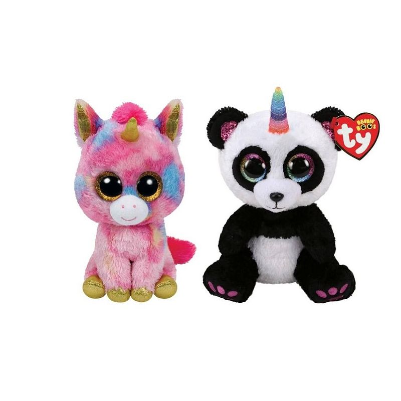 Foto van Ty - knuffel - beanie boo'ss - fantasia unicorn & paris panda