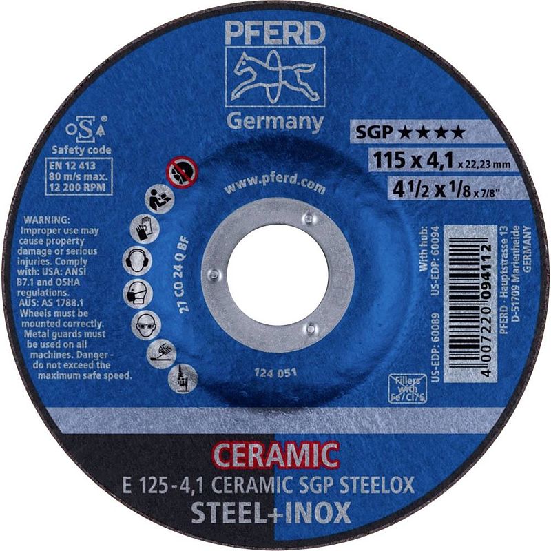 Foto van Pferd 62100125 e 125-4,1 ceramic sgp steelox afbraamschijf gebogen 125 mm 22.23 mm 10 stuk(s)