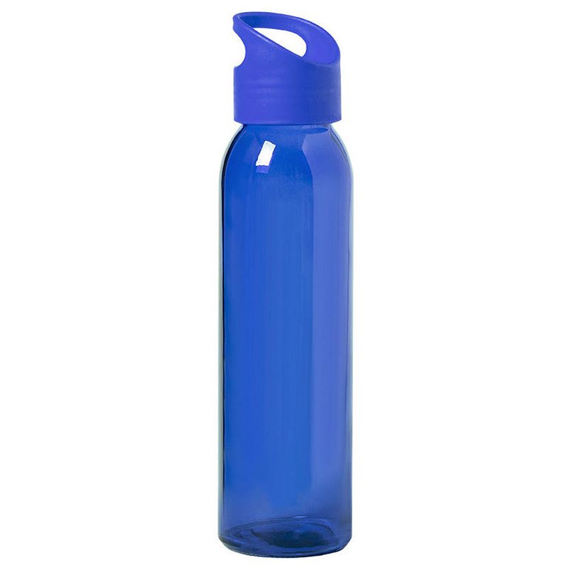 Foto van Glazen waterfles/drinkfles blauw transparant met schroefdop met handvat 470 ml - drinkflessen