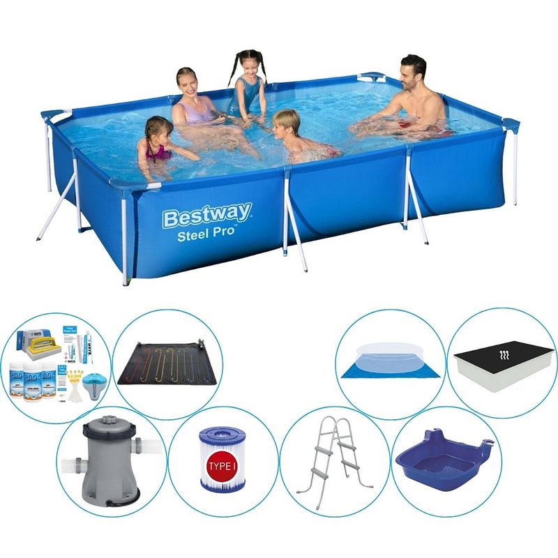 Foto van Bestway steel pro rechthoekig zwembad - 300 x 201 x 66 cm - blauw - inclusief pomp en benodigdheden