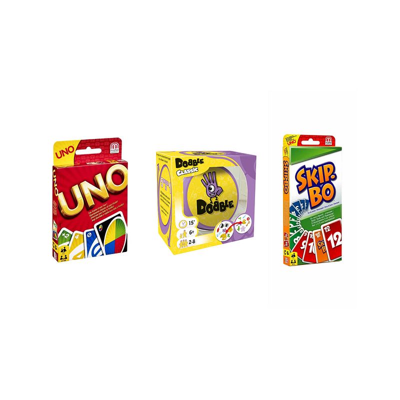 Foto van Spellenbundel - bordspellen - 3 stuks - uno & dobble classic & skip-bo