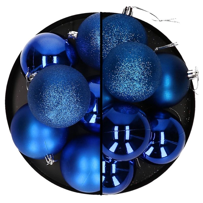 Foto van Kerstballen 18x stuks blauw 6 en 8 cm kunststof - kerstbal