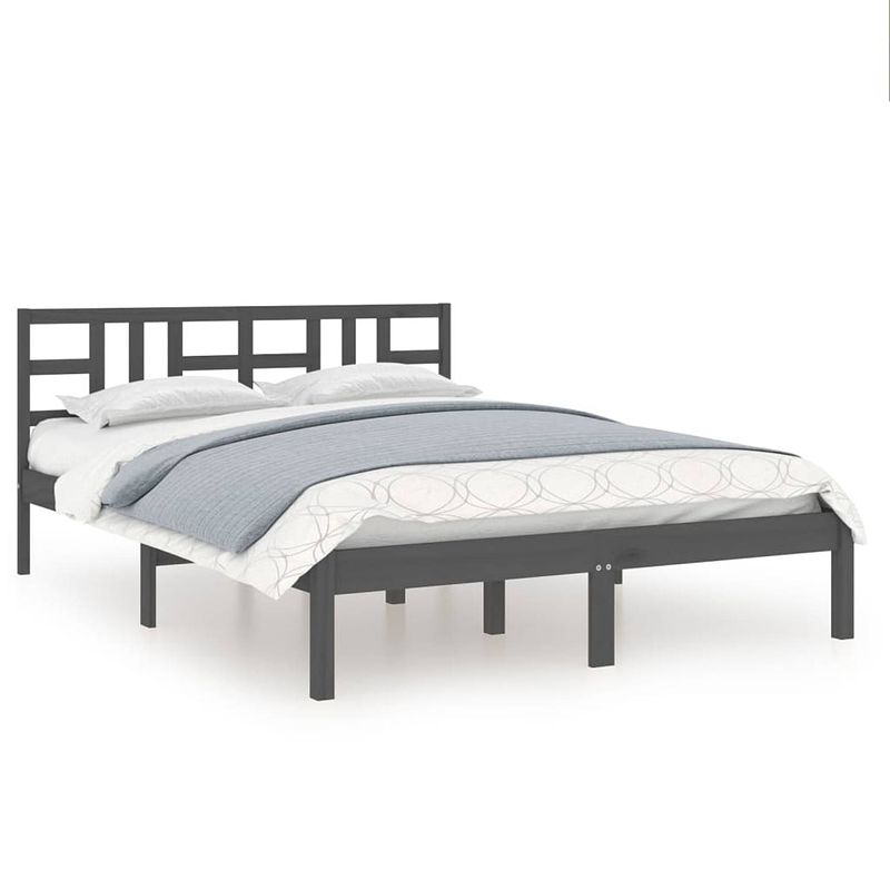 Foto van The living store houten bedframe - massief grenenhout - 180 x 200 cm - grijs + hoofdeind