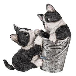 Foto van Clayre & eef decoratie beeld 23*13*18 cm zwart, wit kunststof katten