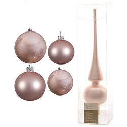 Foto van Glazen kerstballen pakket lichtroze glans/mat 38x stuks 4 en 6 cm met piek mat - kerstbal