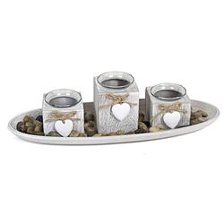 Foto van Kaarsen plateau/bord met 3 kaarsenhouders en deco stenen voor theelichtjes - kaarsenplateaus