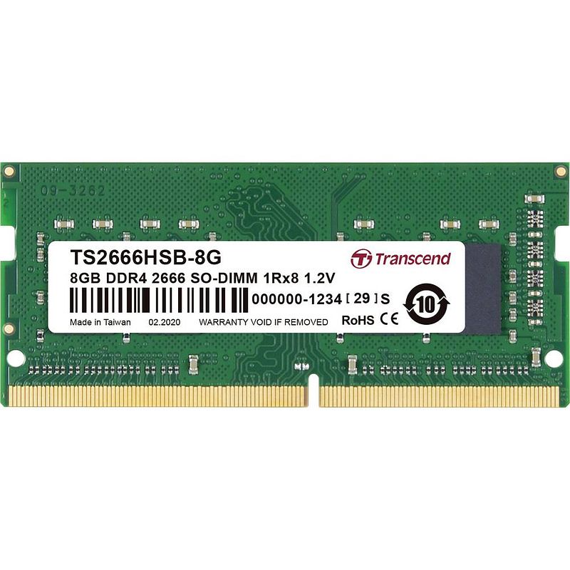 Foto van Transcend ts2666hsb-8g werkgeheugenmodule voor laptop ddr4 8 gb 1 x 8 gb 2666 mhz 260-pins so-dimm cl19 ts2666hsb-8g