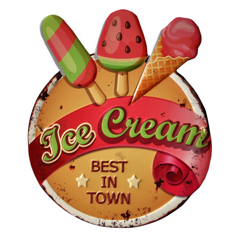 Foto van Clayre & eef wanddecoratie 38x45 cm rood groen ijzer ice cream muurdecoratie rood muurdecoratie