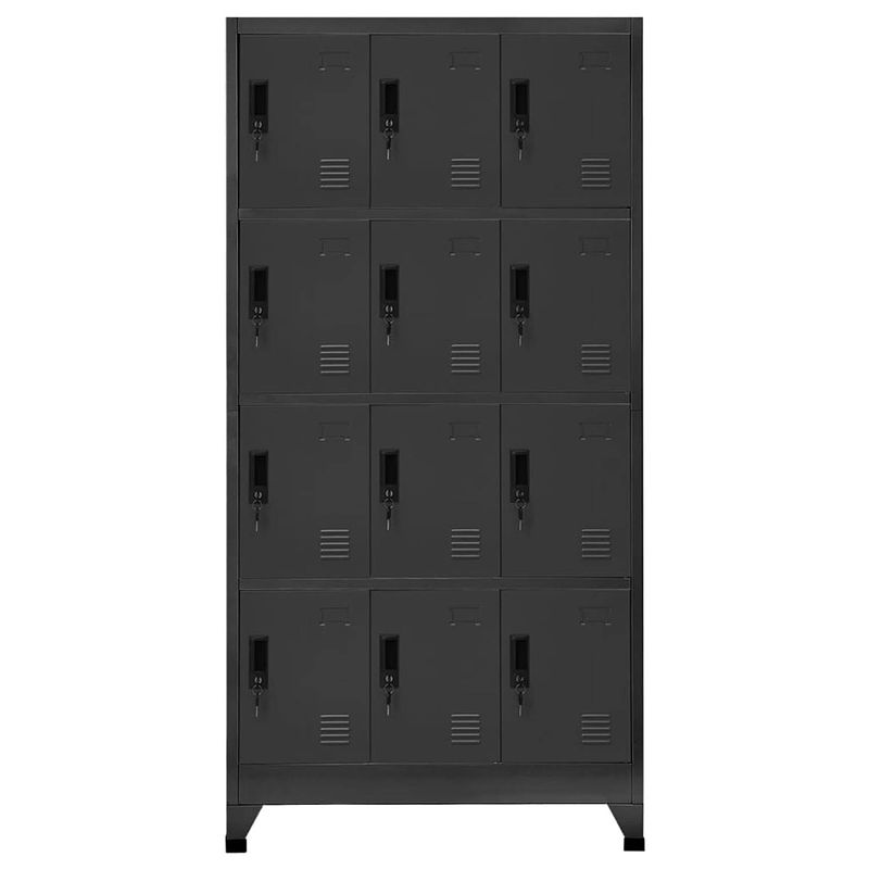 Foto van The living store lockerkast 12 deurs - 90 x 45 x 180 cm - antraciet - staal