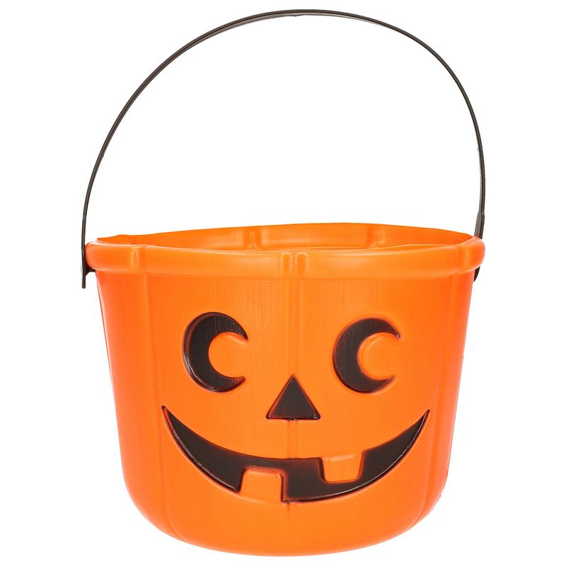 Foto van Halloween - pompoen snoepemmertje trick or treat - kunststof - oranje - 12 cm - feestdeurdecoraties