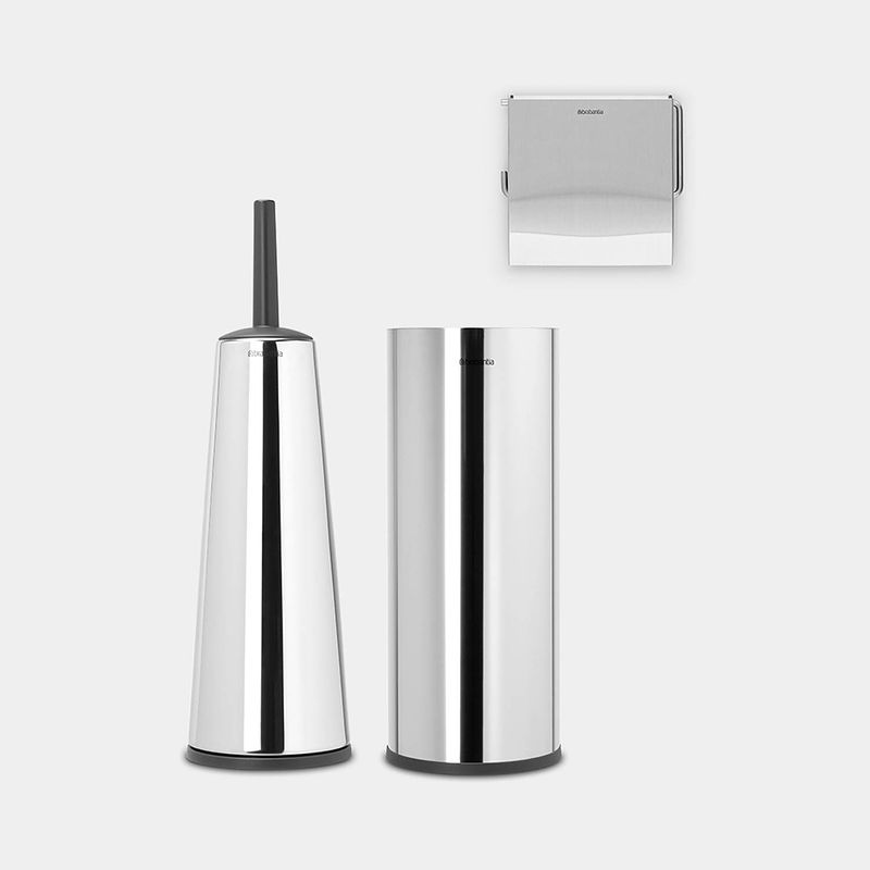 Foto van Brabantia renew toiletaccessoires, set - toiletborstel met houder, toiletrolhouder en reserverolhouder - brilliant steel