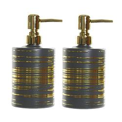 Foto van 2x stuks zeeppompjes/zeepdispensers grijs met gouden strepen van glas 450 ml - zeeppompjes