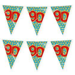 Foto van Paperdreams verjaardag 90 jaar thema vlaggetjes - 2x - feestversiering - 10m - folie - dubbelzijdig - vlaggenlijnen