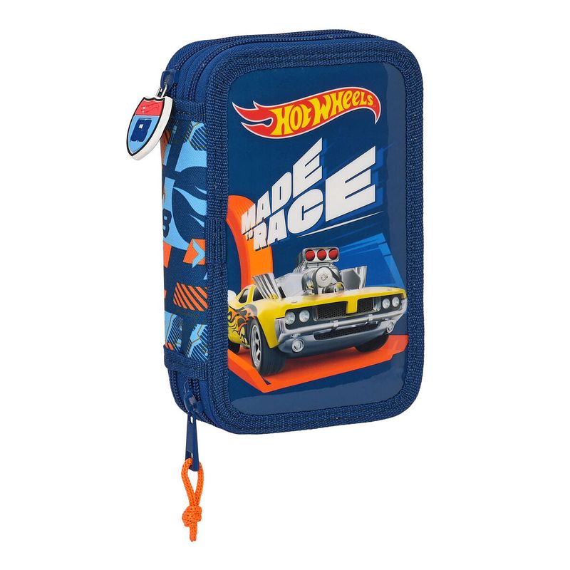 Foto van Schooletui met accessoires hot wheels speed club oranje marineblauw (12.5 x 19.5 x 4 cm) (28 pcs)