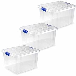 Foto van 3x stuks opslagboxen/bakken/organizers met deksel 25 liter 42 x 36 x 25 cm transparant - opbergbox