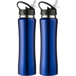 Foto van 2x drinkflessen/waterflessen kobalt blauw rvs 500 ml - drinkflessen