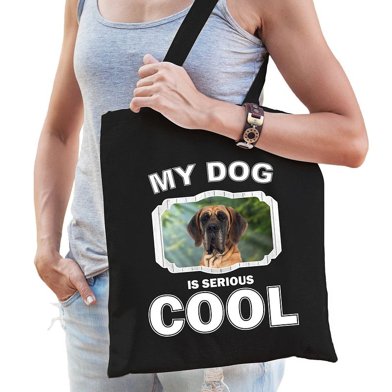 Foto van Katoenen tasje my dog is serious cool zwart - deense dog honden cadeau tas - feest boodschappentassen