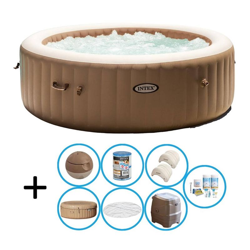 Foto van Intex - bubble massage - jacuzzi - 216 x 71 cm - beige - inclusief onderhoudspakket en hoofdsteunen