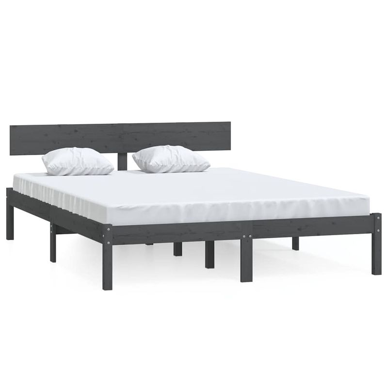 Foto van The living store bedframe - tweepersoonsbedframe 140x190 cm - grijs - massief grenenhout