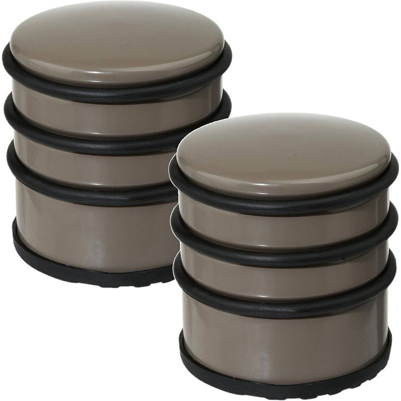 Foto van 2x stuks ronde deurstopper taupe 7 x 7,5 cm van metaal - deurstoppers