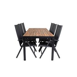 Foto van Bois tuinmeubelset tafel 90x205cm en 6 stoel break zwart, naturel.