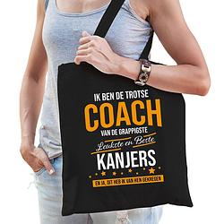 Foto van Trotse coach van de beste kanjers katoenen cadeau tas zwart voor dames - feest boodschappentassen