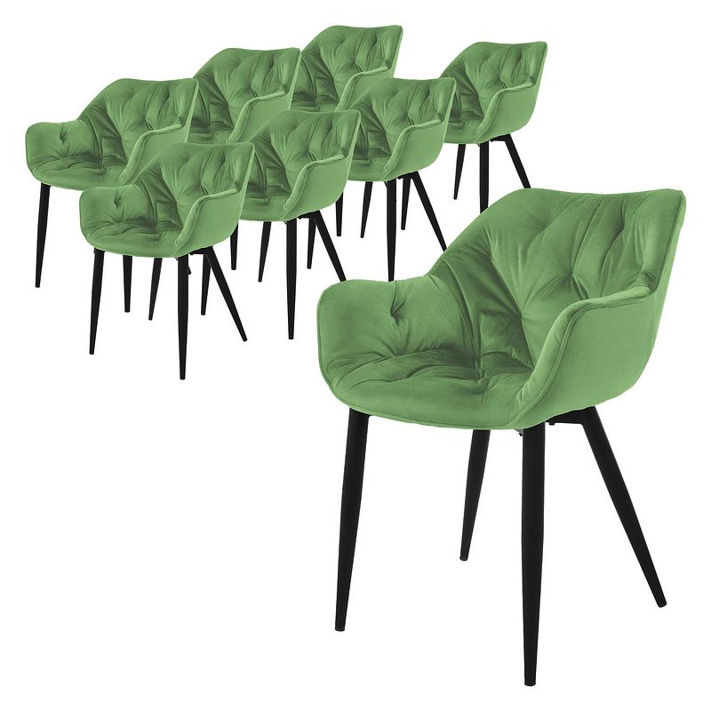 Foto van Ml-design eetkamerstoelen set van 8 sage, keukenstoel met dikke fluwelen gestoffeerde zitting, metalen poten,