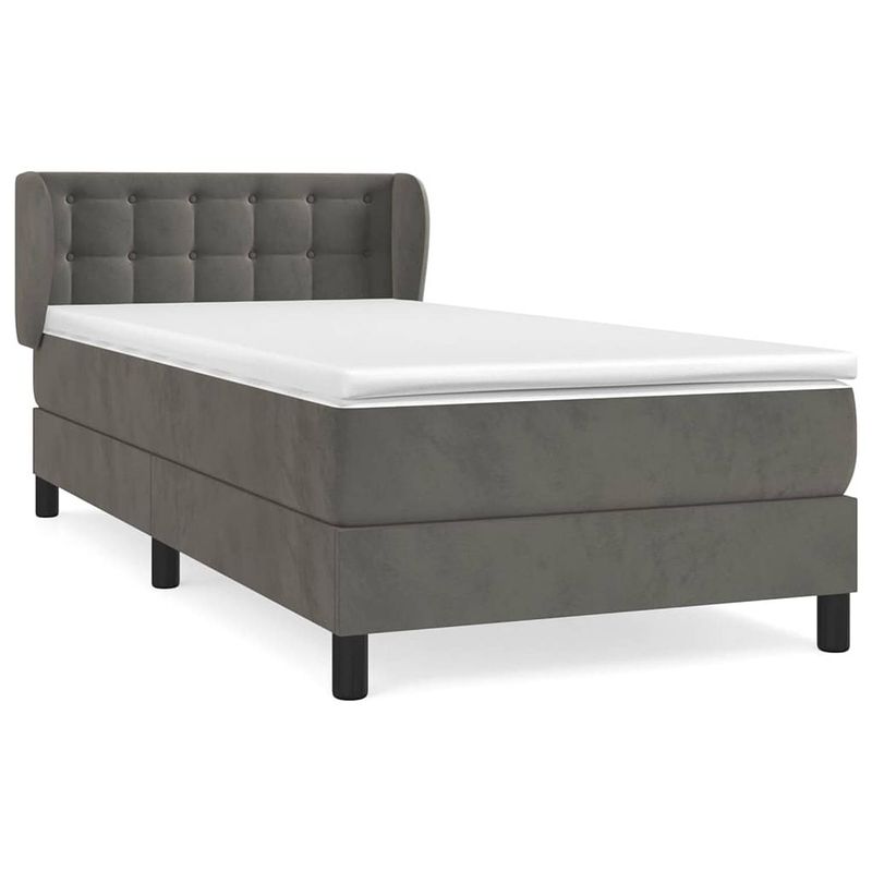 Foto van The living store boxspringbed - fluweel - donkergrijs - 90 x 200 x 20 cm - pocketvering