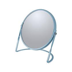 Foto van Make-up spiegel cannes - 5x zoom - metaal - 18 x 20 cm - blauw - dubbelzijdig - make-up spiegeltjes