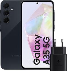 Foto van Samsung galaxy a35 256gb donkerblauw 5g + samsung 25 watt snellader zwart