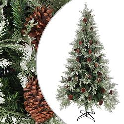 Foto van Vidaxl kerstboom met dennenappels 225 cm pvc en pe groen en wit