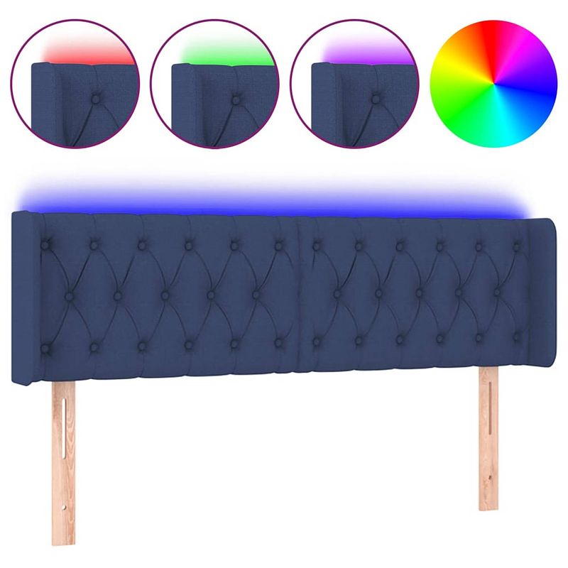 Foto van The living store hoofdbord - hoofdeinde - 147 x 16 x 78/88 cm - blauw - led-strip 55 cm - usb