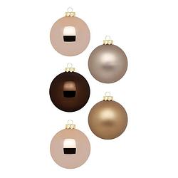 Foto van 20x stuks glazen kerstballen elegant bruin mix 6 cm glans en mat - kerstbal