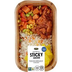 Foto van Jumbo verse maaltijd sticky chicken met witte rijst, groente & rettich 450g aanbieding bij jumbo | 2 verpakkingen a 450 gram