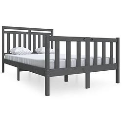 Foto van The living store bedframe grenenhout - grijs - 205.5 x 146 x 100 cm - geschikt voor matras 140 x 200 cm