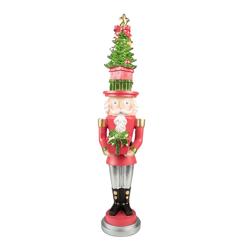 Foto van Clayre & eef beeld notenkraker 51 cm rood groen kunststof kerstdecoratie beeld decoratie decoratieve accessoires rood