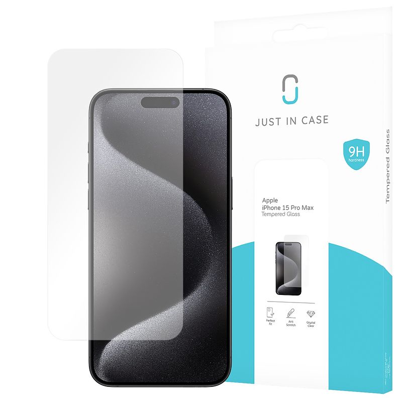 Foto van Just in case tempered glass voor apple iphone 15 pro max smartphone screenprotector