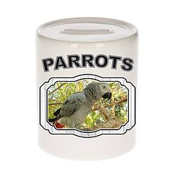 Foto van Dieren grijze roodstaart papegaai spaarpot - parrots/ papegaaien spaarpotten kinderen 9 cm - spaarpotten