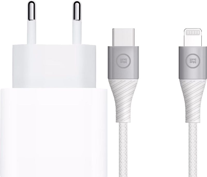 Foto van Apple power delivery oplader 20w + bluebuilt lightning kabel 1,5m nylon