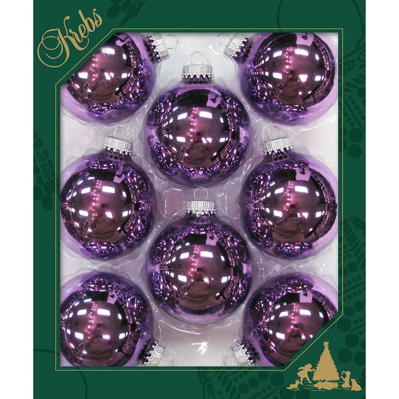 Foto van 8x stuks glazen kerstballen 7 cm amethist paars glans - kerstbal