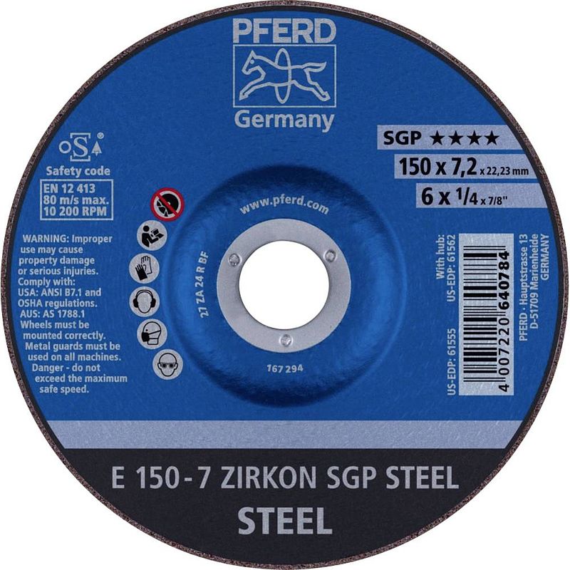 Foto van Pferd 62215326 e 150-7 zirkon sgp steel afbraamschijf gebogen 150 mm 22.23 mm 10 stuk(s)