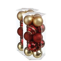 Foto van 30x stuks kerstballen mix goud/rood gedecoreerd kunststof 5 cm - kerstbal