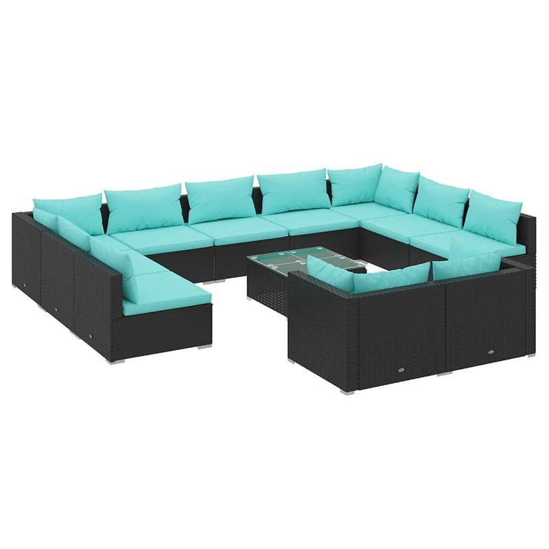 Foto van Vidaxl 12-delige loungeset met kussens poly rattan zwart