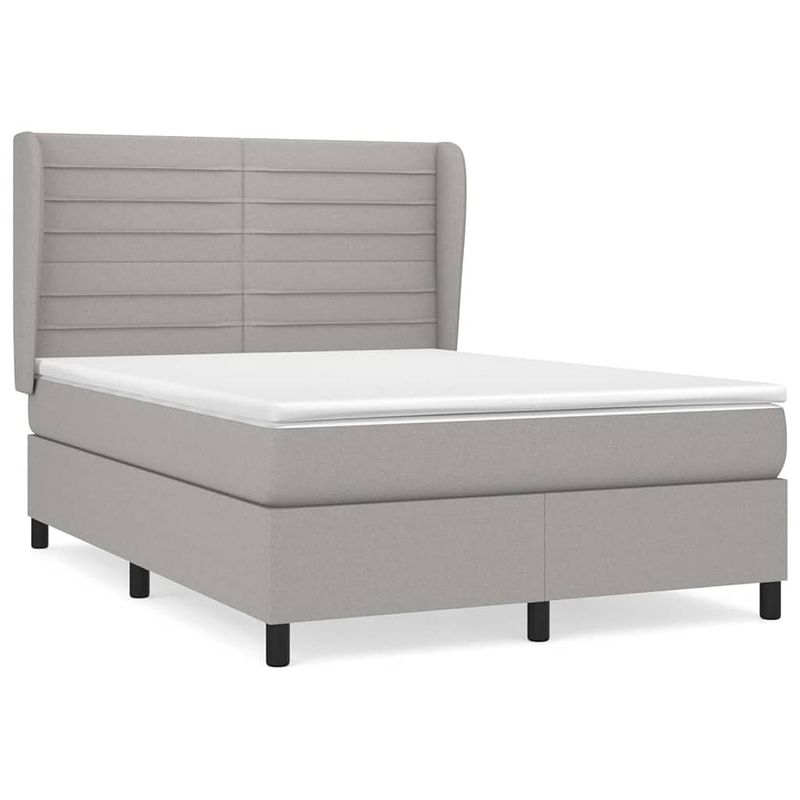 Foto van The living store boxspringbed - pocketvering - 140x190 cm - lichtgrijs/wit - duurzaam - verstelbaar hoofdbord -