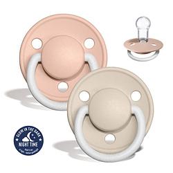 Foto van Bibs - de lux pacifier glow in the dark - one size fopspeen - 2 stuks - blush glow / vanilla glow