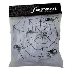 Foto van Faram decoratie spinnenweb/spinrag met spinnen - 100 gram - wit - halloween/horror versiering - feestdecoratievoorwerp