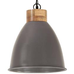 Foto van The living store hanglamp industrieel - ijzer en massief mangohout - grijs - 148 cm