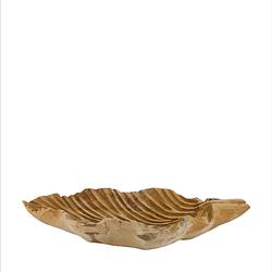 Foto van Decoratief teakhout schaal-blad vorm-naturel-50x33x10cm