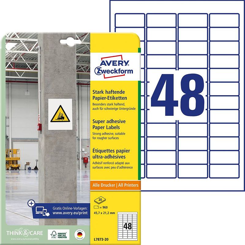 Foto van Avery-zweckform l7873-20 ( 45.7 x 21.2 mm, wit, 960 stuk(s), permanent, sterk hechtend