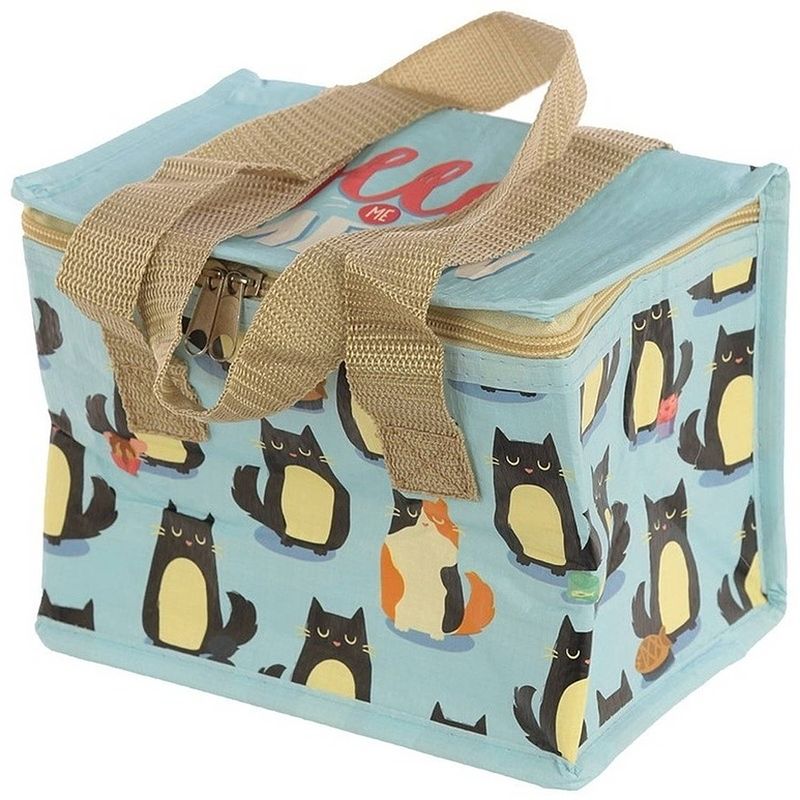 Foto van Kleine koeltas kat/poes print blauw 20,5 cm 4 liter - koeltas